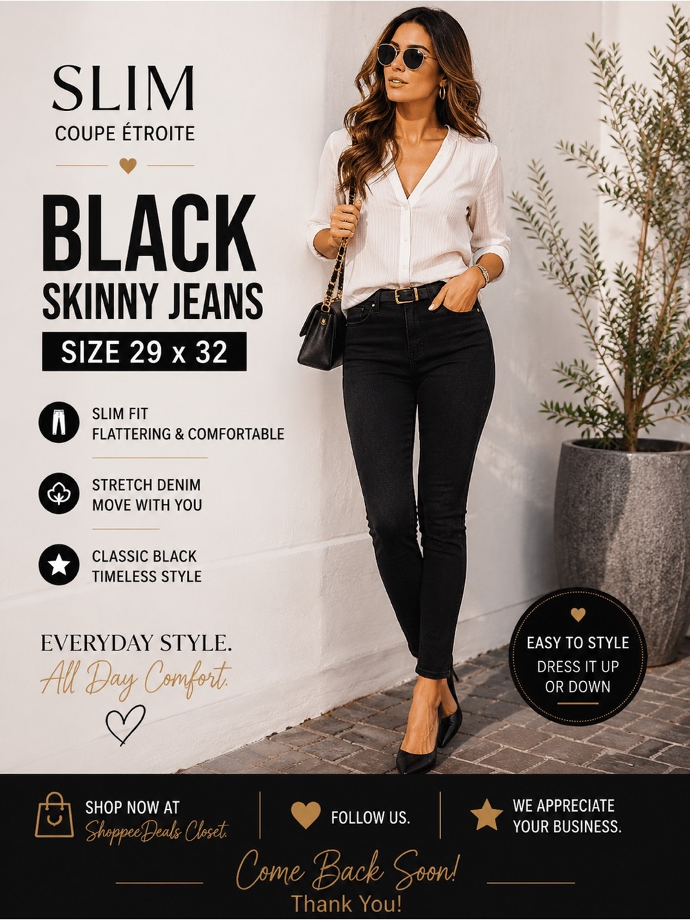 Slim Coupe Étroite Black Skinny Jeans – Women’s Size 29 x 32– Stretch Denim - Picture 1 of 10